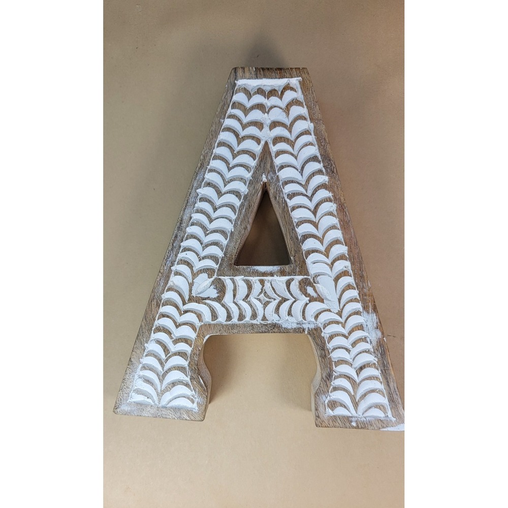 Letter A Hand Carved Wood  8" Tall, 1.5" Thick White Stand Alone or Wall Decor